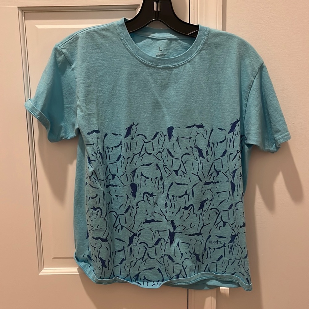 Kerrits blue horse t shirt large girls equestrian 100% cotton